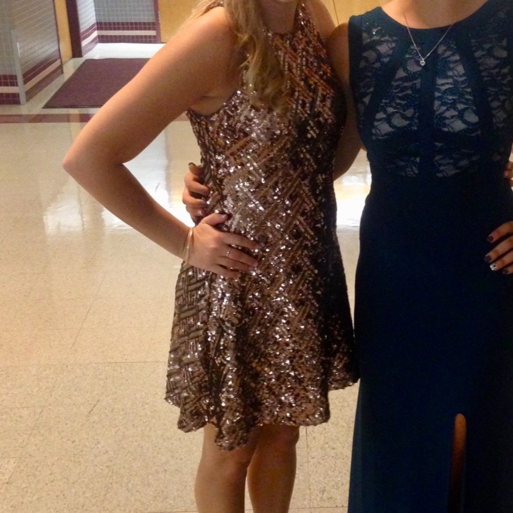 Dress the Population Gold Homecoming Dress